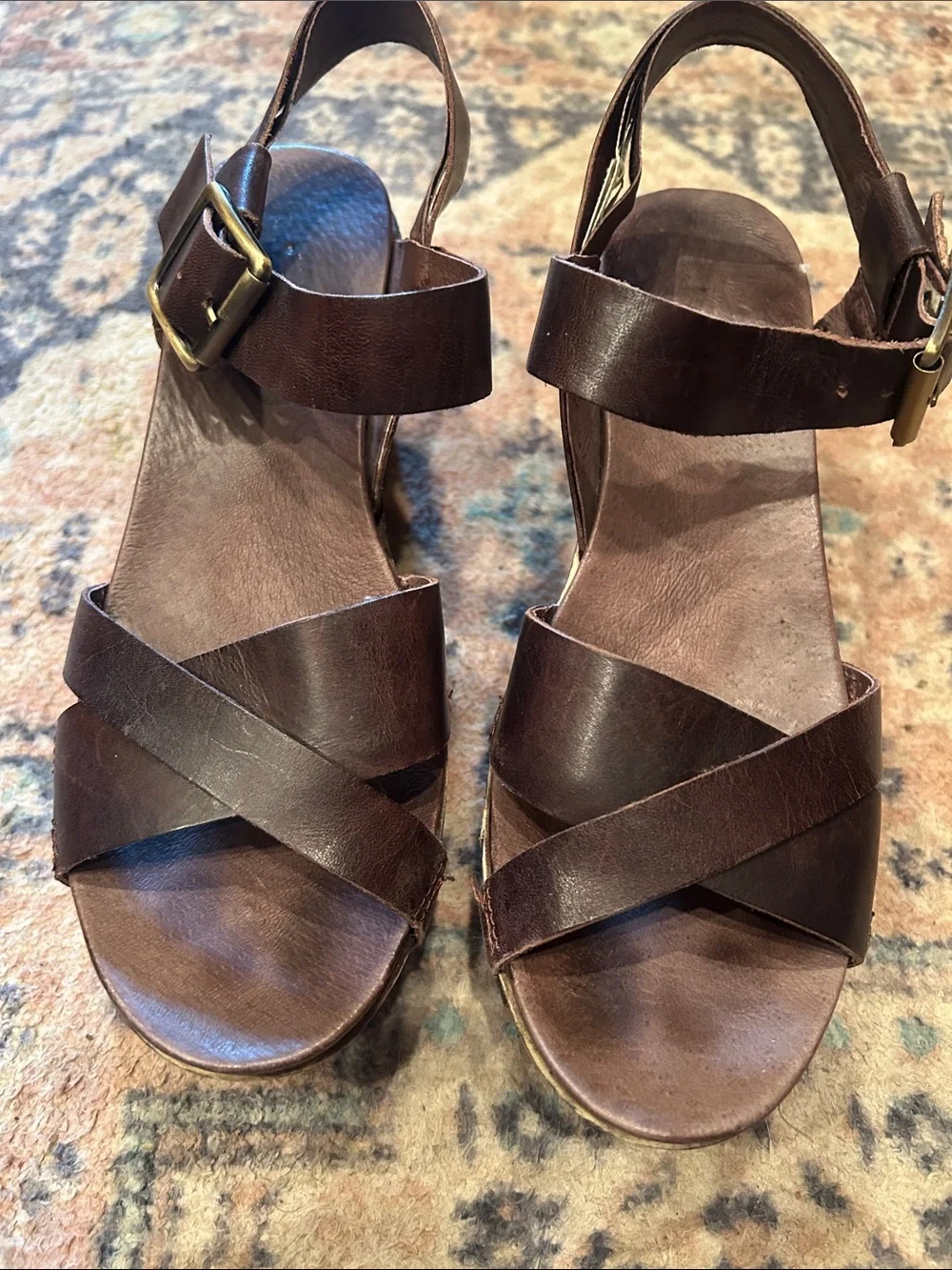 Antelope Women’s Dark Brown Leather Cork Wedge Sandals